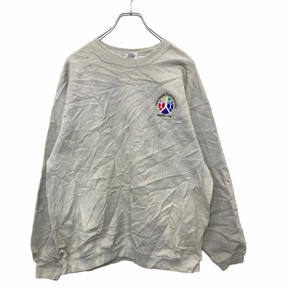 【中古】【古着】 FRUIT OF THE LOOM ロゴスウェット トレーナー Lサイズ フルーツオブザルーム 刺繍 ベージュ メキシコ製 古着卸 アメリカ仕入 t2406-3722