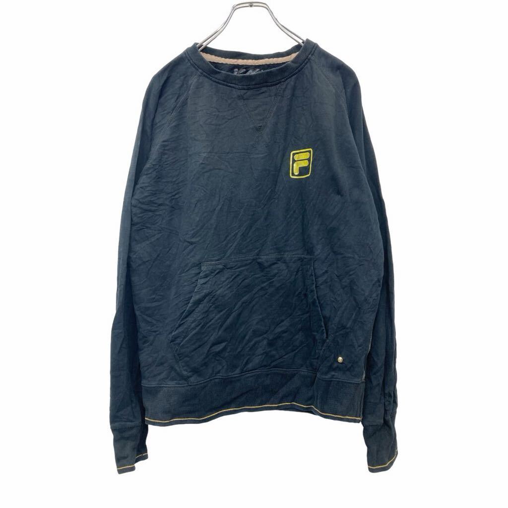 【中古】【古着】 FILA ロゴ スウェット トレーナー Lサイズ フィラ ブラック サイドポケット 古着卸 アメリカ仕入 t2406-3742