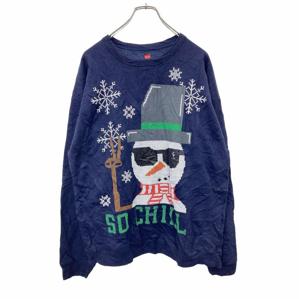 【中古】【古着】 Hanes プリント スウェット トレーナー Lサイズ ヘインズ ネイビー 古着卸 アメリカ仕入 t2406-3757