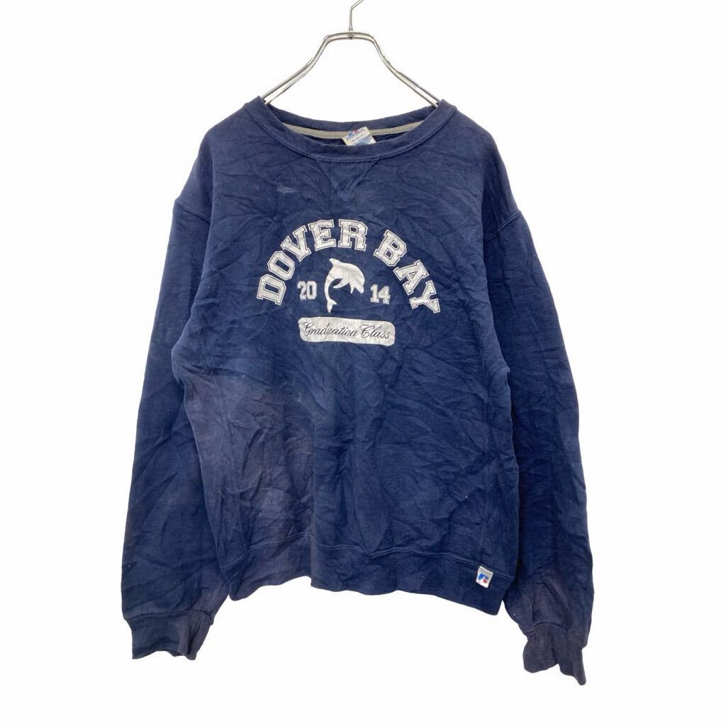 【中古】【古着】 RUSSELL プリント スウェット トレーナー Sサイズ ラッセル ネイビー 古着卸 アメリカ仕入 t2406-3765