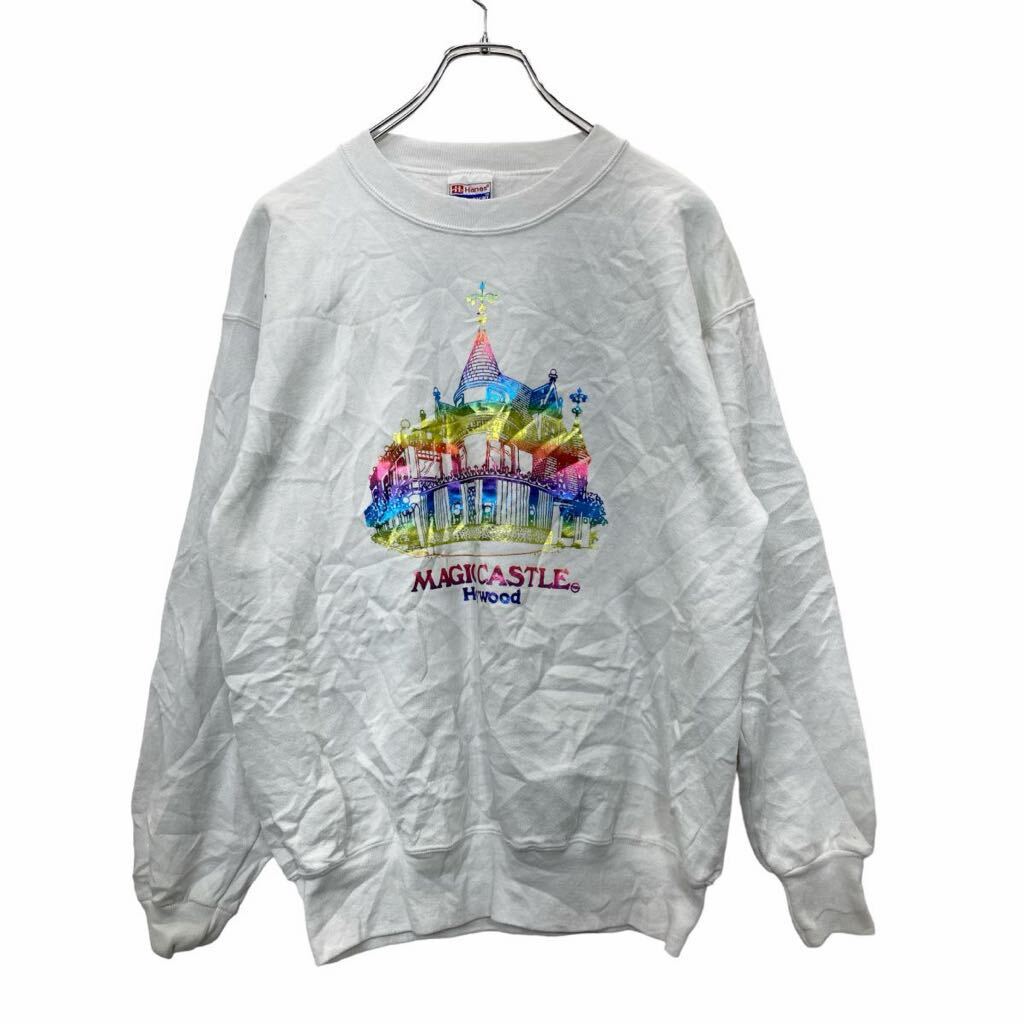 【中古】【古着】 Hanes プリント スウェット トレーナー Mサイズ ヘインズ ホワイト USA製 古着卸 アメリカ仕入 t2406-3771