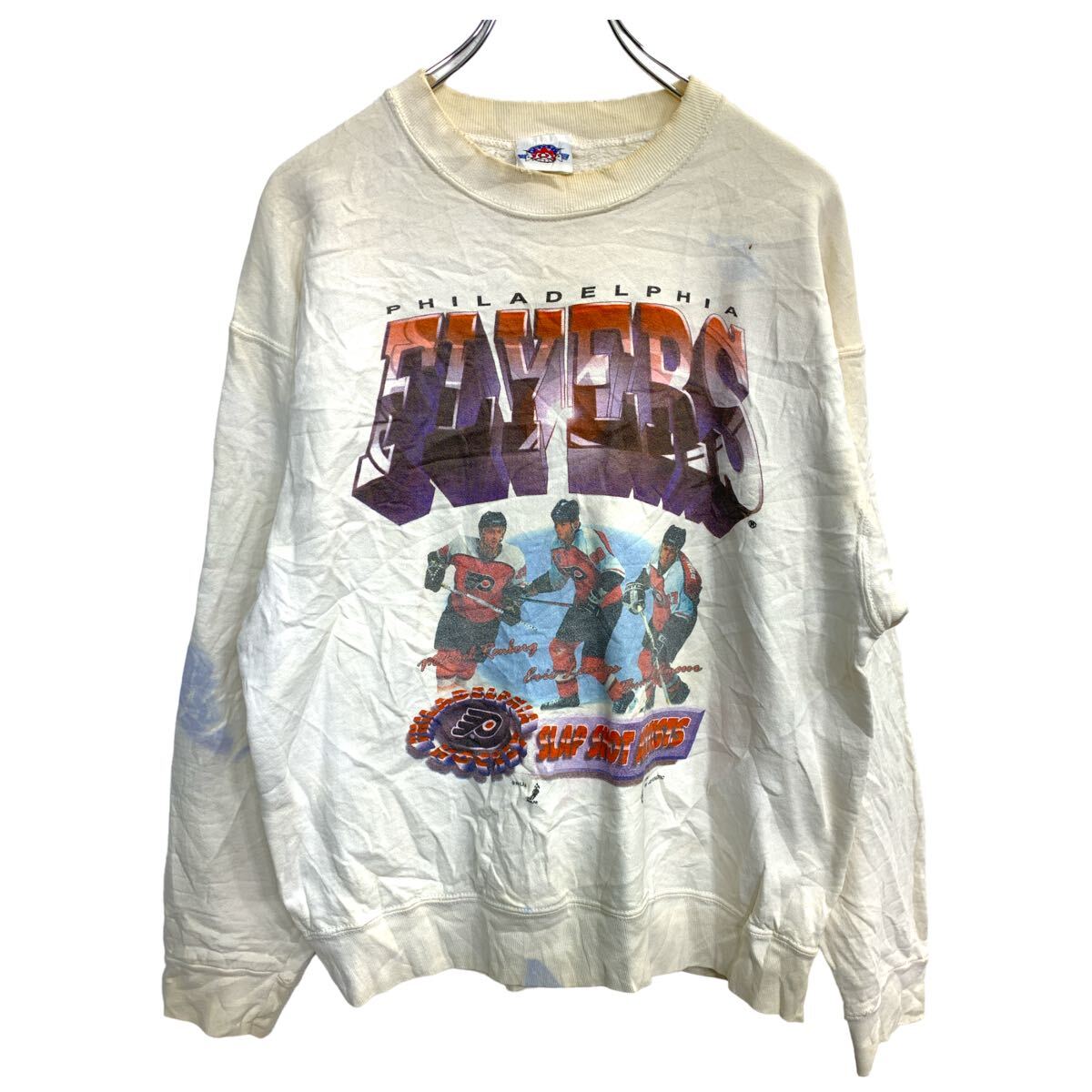 【中古】【古着】 JOY プリントスウェット トレーナー Mサイズくらい ホワイト 古着卸 アメリカ仕入 t2406-3824