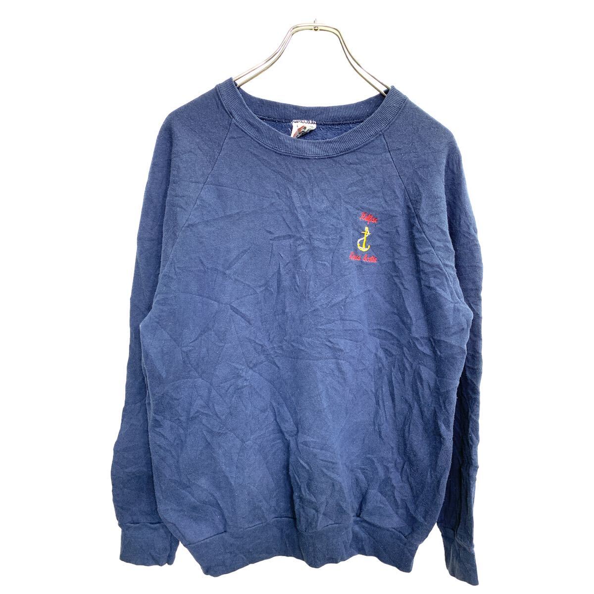 【中古】【古着】 FRUIT OF THE LOOM スウェット トレーナー Lサイズ フルーツオブザルーム 刺繍 ネイビー 古着卸 アメリカ仕入 t2406-3828