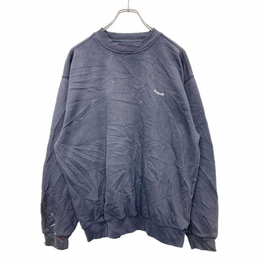 【中古】【古着】 Reebok ロゴ スウェット トレーナー Sサイズ リーボック 刺繍 ネイビー 古着卸 アメリカ仕入 t2406-3874