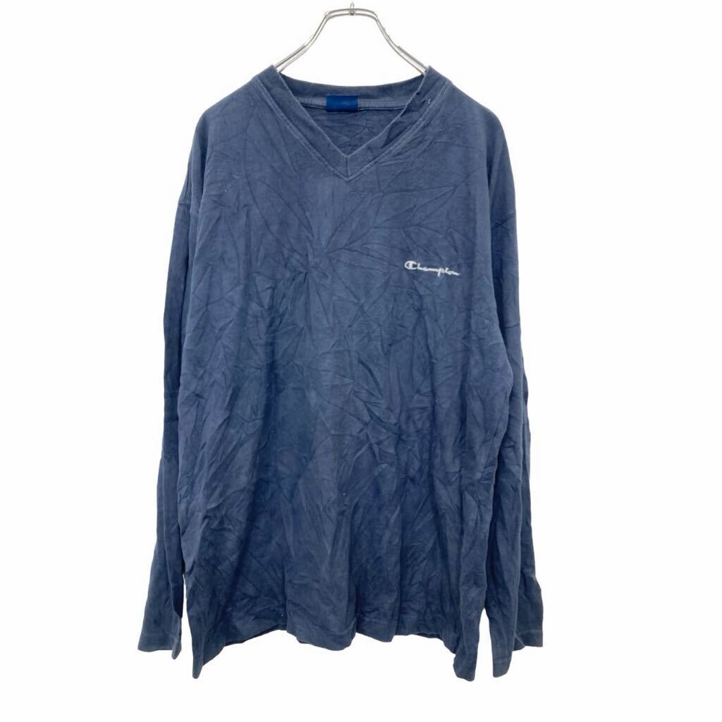 【中古】【古着】 Champion ロゴ スウェット トレーナー XLサイズ チャンピオン Vネック 刺繍 ネイビー 古着卸 アメリカ仕入 t2406-3908