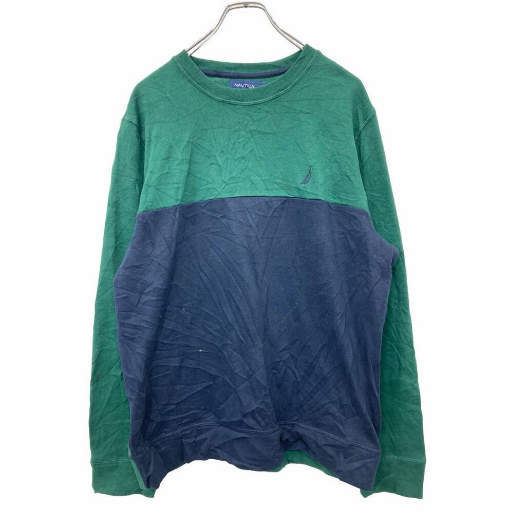 【中古】【古着】 NAUTCA ロゴ スウェット トレーナー Mサイズ ノーティカ 刺繍 グリーン 古着卸 アメリカ仕入 t2406-3928