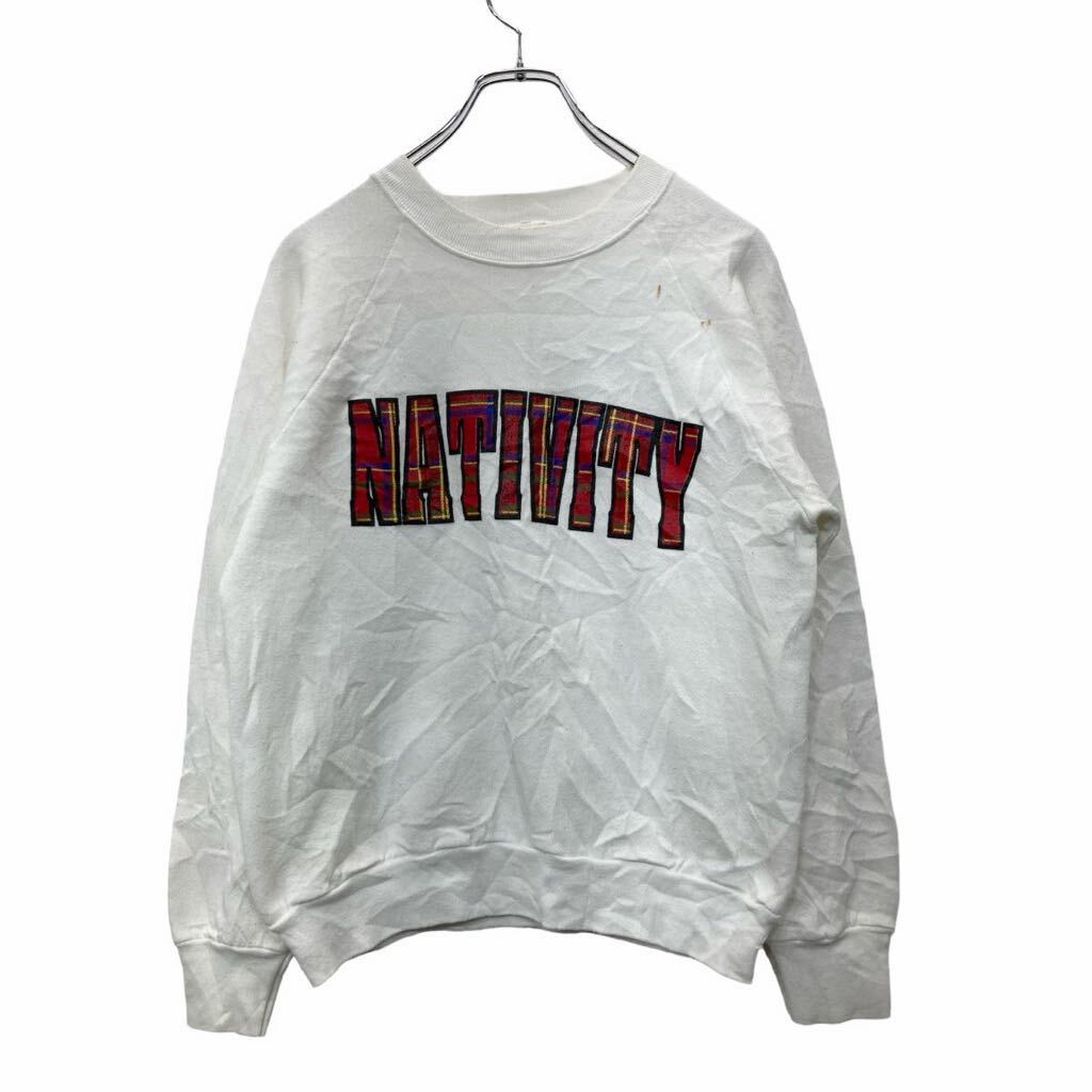 【中古】【古着】 FRUIT OF THE LOOM プリント スウェット トレーナー Mサイズ フルーツオブザルーム ホワイト USA製 古着卸 アメリカ仕入 t2406-3962