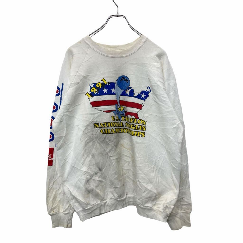 【中古】【古着】 FRUIT OF THE LOOM プリント スウェット トレーナー XLサイズ フルーツオブザルーム ホワイト USA製 古着卸 アメリカ仕入 t2406-3964