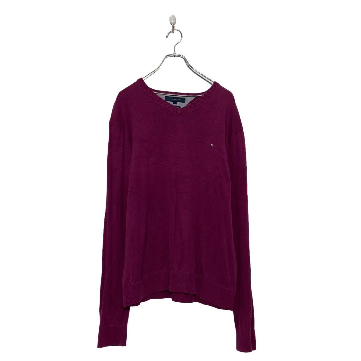 V-Neck - 【中古】【古着】 Tommy Hilfiger コットン ニット セーター トミーフィルフィガー L パープル Vネック 古着卸 アメリカ仕入 a606-6480