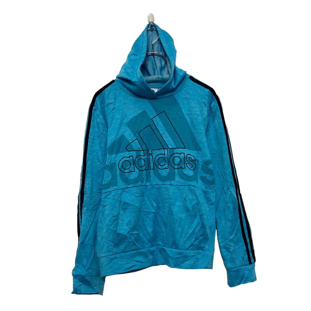 【中古】【古着】 adidas ロゴ スウェット パーカー アディダス L ブルー キッズ 古着卸 アメリカ仕入 a606-6566