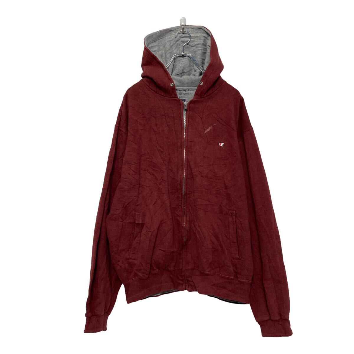 【中古】【古着】 champion ロゴ スウェット パーカー チャンピオン L レッド プルジップ 古着卸 アメリカ仕入 a606-6577