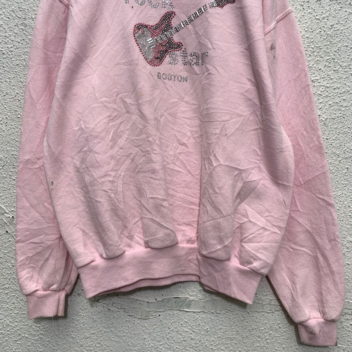 【中古】【古着】 JERZEES ロゴスウェット トレーナー M～ レディース ライトピンク ジャージーズ ラインストーン 裏起毛 古着卸 アメリカ仕入 a606-6682