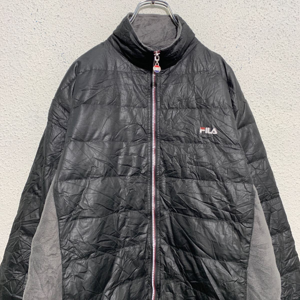 【中古】【古着】 FILA ジップアップ ダウンジャケット L ブラック グレー 切替 フィラ 古着卸 アメリカ仕入 a606-6719 2
