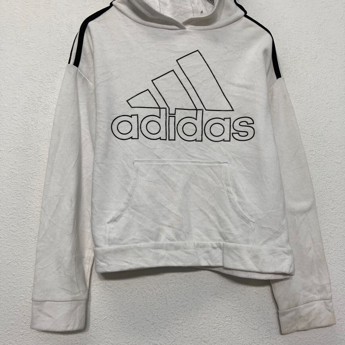 【中古】【古着】 adidas プリント スウェット パーカー アディダス M~ ホワイト キッズ 古着卸 アメリカ仕入 a606-6726