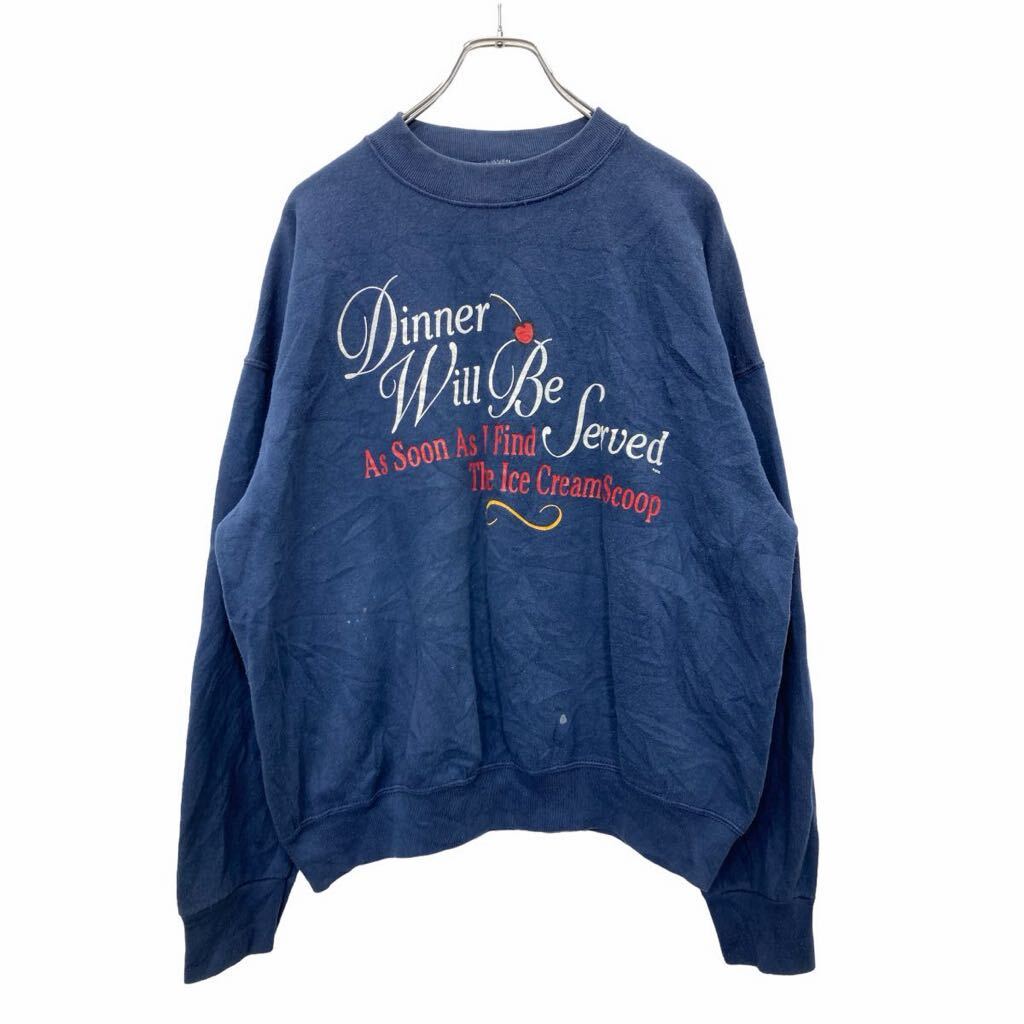 【中古】【古着】 FRUIT OF THE LOOM プリント トレーナー Lサイズ フルーツオブザルーム ネイビー USA製 古着卸 アメリカ仕入 t2406-4006