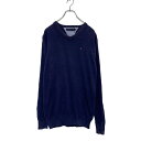 【中古】【古着】 TOMMY HILFIGER コットンニット セーター M ネイビー トミーヒルフィガー Vネック ワンポイントロゴ 古着卸 アメリカ仕入 a606-6835(4)
