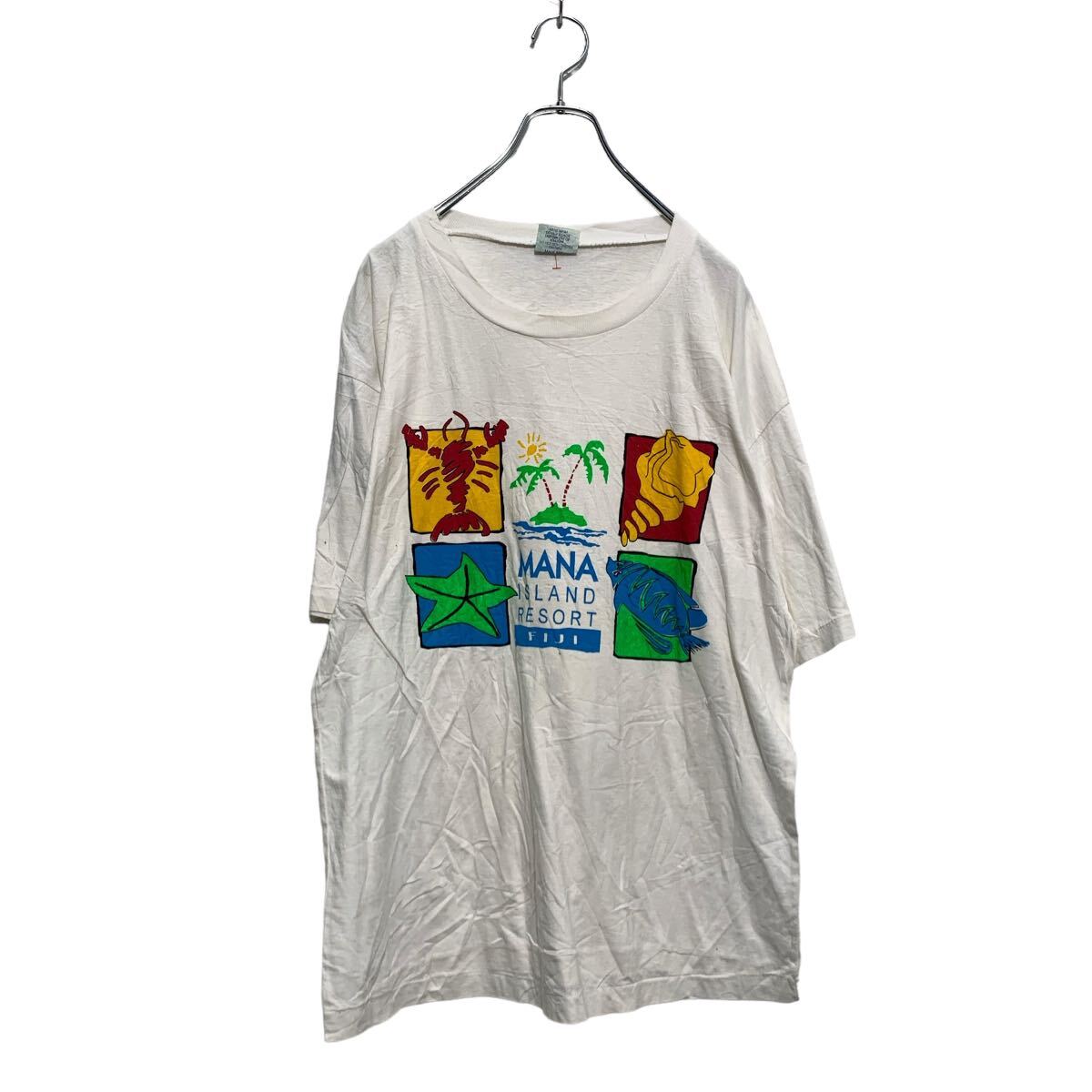 【中古】【古着】 Crazy Jacks 半袖 プリントTシャツ L ホワイト 袖裾シングルステッチ フィジー製 クルーネック 古着卸 アメリカ仕入 a606-6895