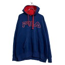 【中古】【古着】 FILA ロゴ スウェット パーカー XL ネイビー レッド フィラ プルオーバー ビッグサイズ 古着卸 アメリカ仕入 a606-6976