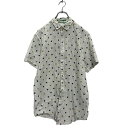 【中古】【古着】 DENIM&FLOWER 半袖 柄シャツ L ホワイト クローバー柄 総柄 古着卸 アメリカ仕入 a606-7086