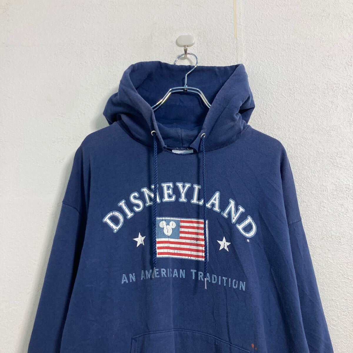 【中古】【古着】 DISNEYland プリント スウェット パーカー L ネイビー ディズニー プルオーバー 古着卸 アメリカ仕入 a606-7123