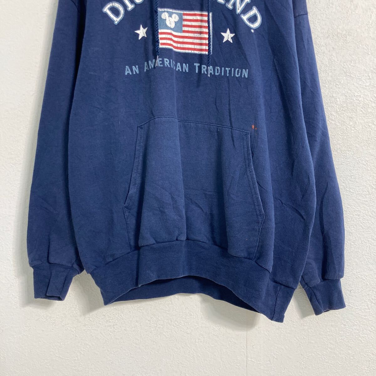 【中古】【古着】 DISNEYland プリント スウェット パーカー L ネイビー ディズニー プルオーバー 古着卸 アメリカ仕入 a606-7123