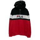 【中古】【古着】 FILA ハーフジップ ロゴスウェット パーカー 150〜 キッズ レッド ブラック フィラ プルオーバー 裏起毛 古着卸 アメリカ仕入 a6...