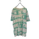【中古】【古着】 Champion 半袖 プリントTシャツ XL〜 ホワイト ミントグリーン クルーネック 袖ロゴ 古着卸 アメリカ仕入 a607-5265