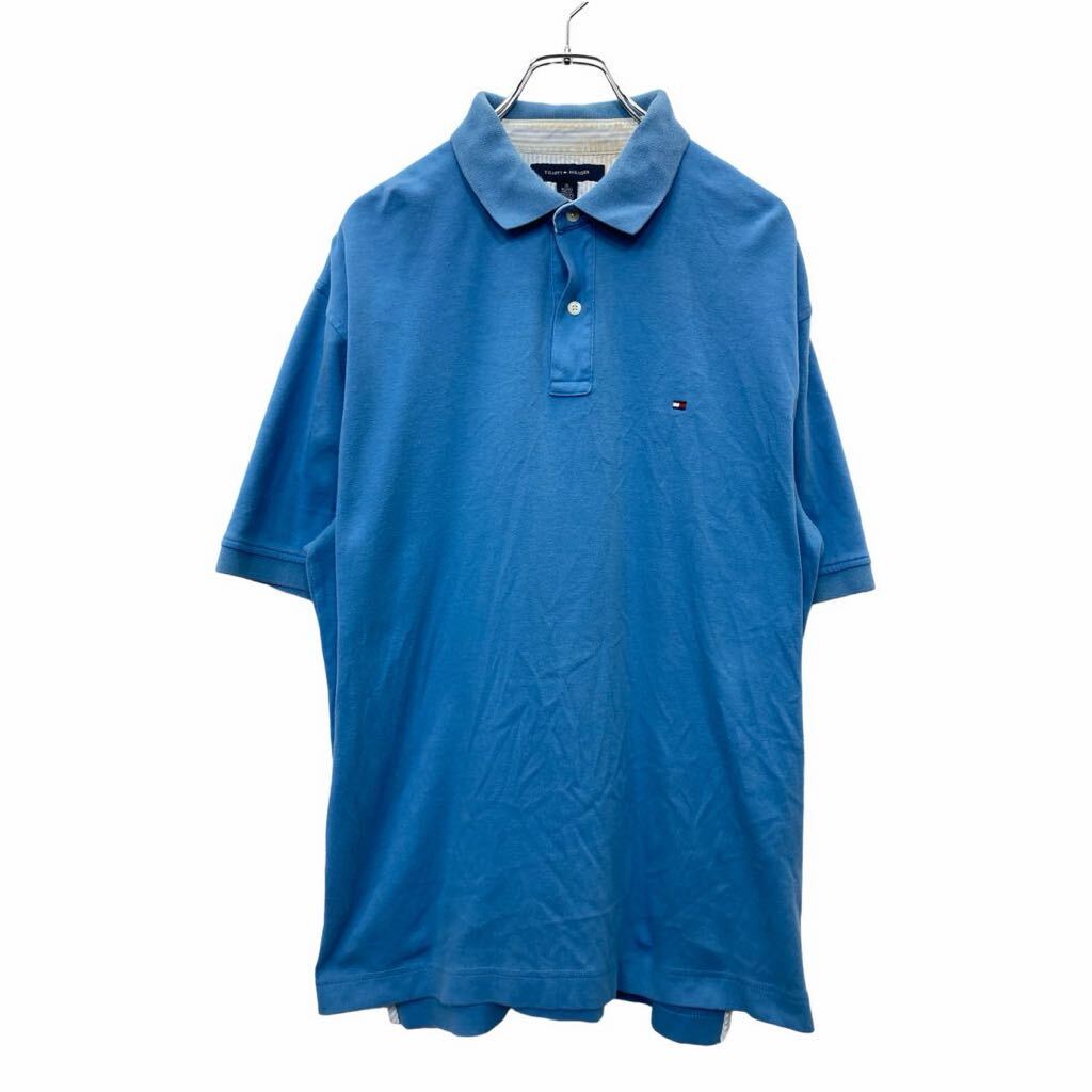 【中古】【古着】 TOMMY HILFIGER 半袖 ポロシャツ XLサイズ トミーヒルフィガー 刺繍 ハーフボタン ブルー 古着卸 アメリカ仕入 t2407-3101