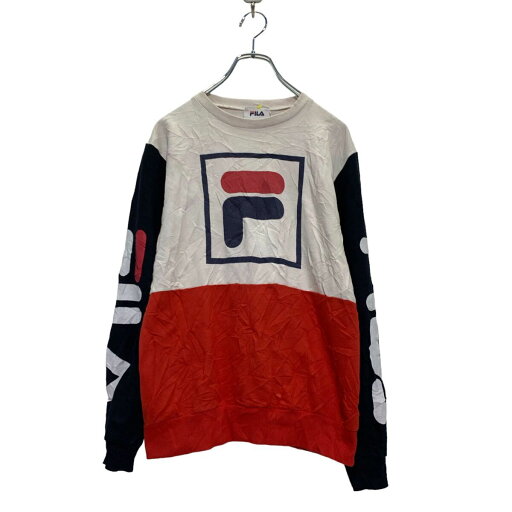 【中古】【古着】 FILA プリントスウェット トレーナー S ホワイト ネイビー レッド フィラ 裏パイル 袖ロゴ 古着卸 アメリカ仕入 a607-5365 【中古】【古着】 FILA プリントスウェット トレーナー S ホワイト ネイビー レッド フィラ 裏パイル 袖ロゴ 古着卸 アメリカ仕入 a607-5365