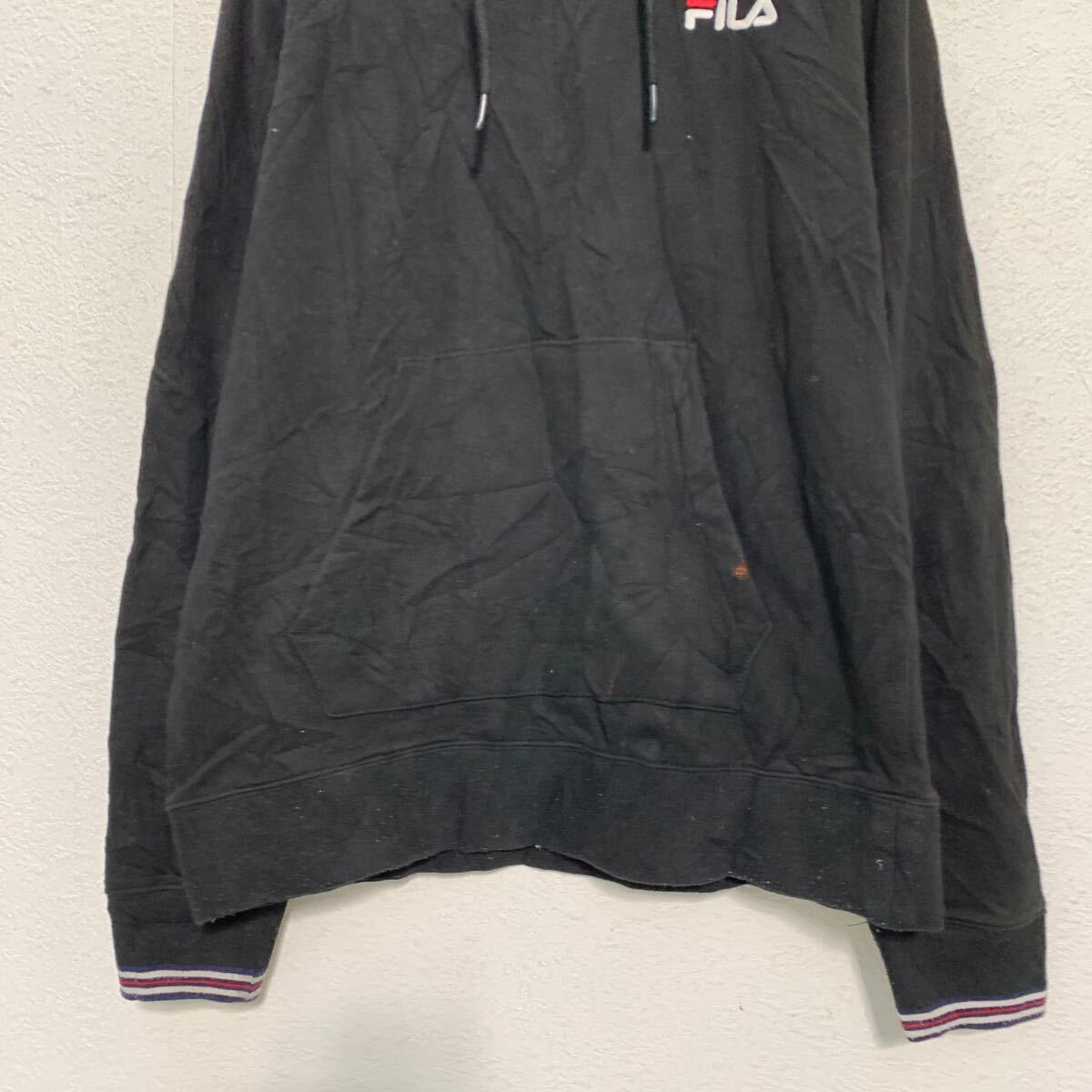 【中古】【古着】 FILA ロゴスウェット パーカー S ブラック フィラ 裏起毛 プルオーバー 古着卸 アメリカ仕入 a607-5368