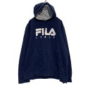 【中古】【古着】 FILA プリントスウェット パーカー L ネイビー フィラ 裏起毛 プルオーバー 古着卸 アメリカ仕入 a607-5369