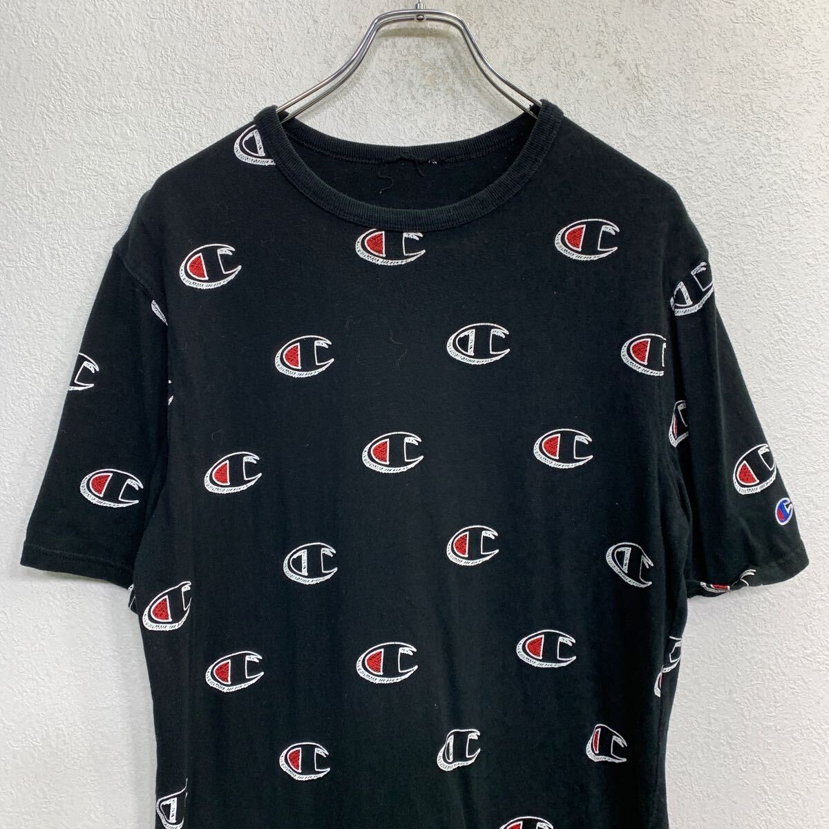 【中古】【古着】 Champion 半袖 プリント Tシャツ Mサイズくらい チャンピオン ロゴTシャツ ブラック 古着卸 アメリカ仕入 t2407-3304