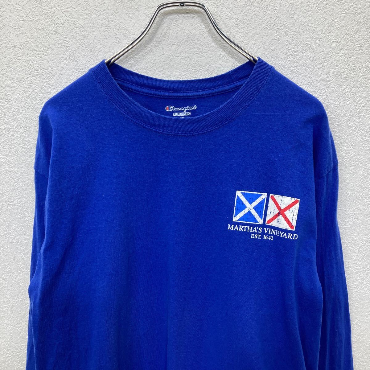 【中古】【古着】 Champion 長袖 ロンT Mサイズ チャンピオン バックプリント ブルー 古着卸 アメリカ仕入 t2407-3383