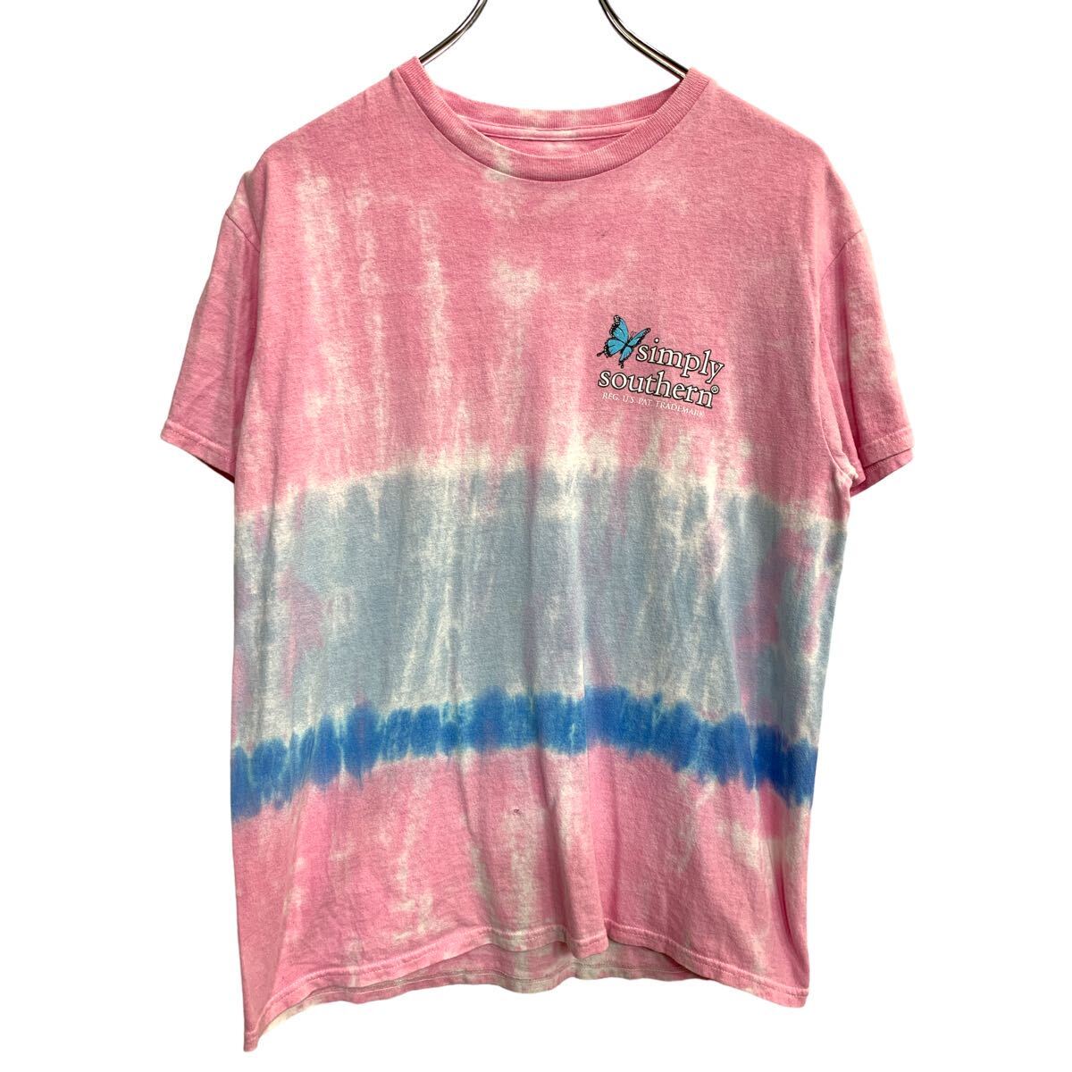 【中古】【古着】 simply southern 半袖 プリント Tシャツ Mサイズ タイダイ柄 ピンク ブルー コットン 古着卸 アメリカ仕入 t2407-3430