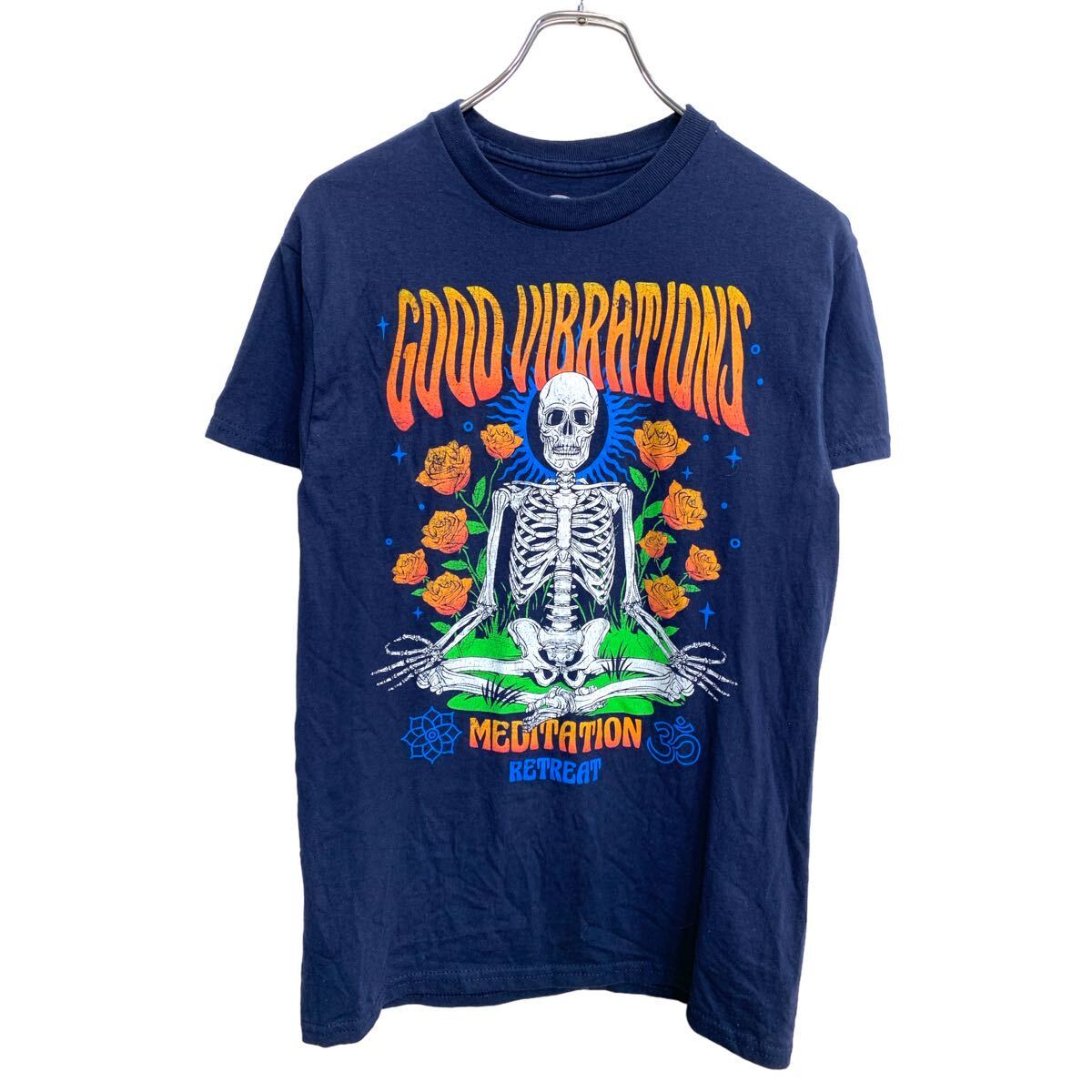 【中古】【古着】 DOM 半袖 プリント Tシャツ Sサイズ ネイビー コットン 古着卸 アメリカ仕入 t2407-3571