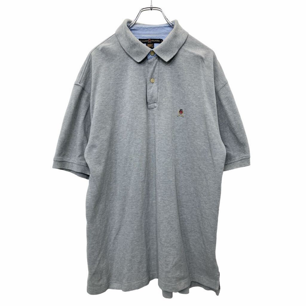 【中古】【古着】 TOMMY HILFIGER 半袖 ポロシャツ XLサイズ トミーヒルフィガー 刺繍 ハーフボタン グレー 古着卸 アメリカ仕入 t2407-3623