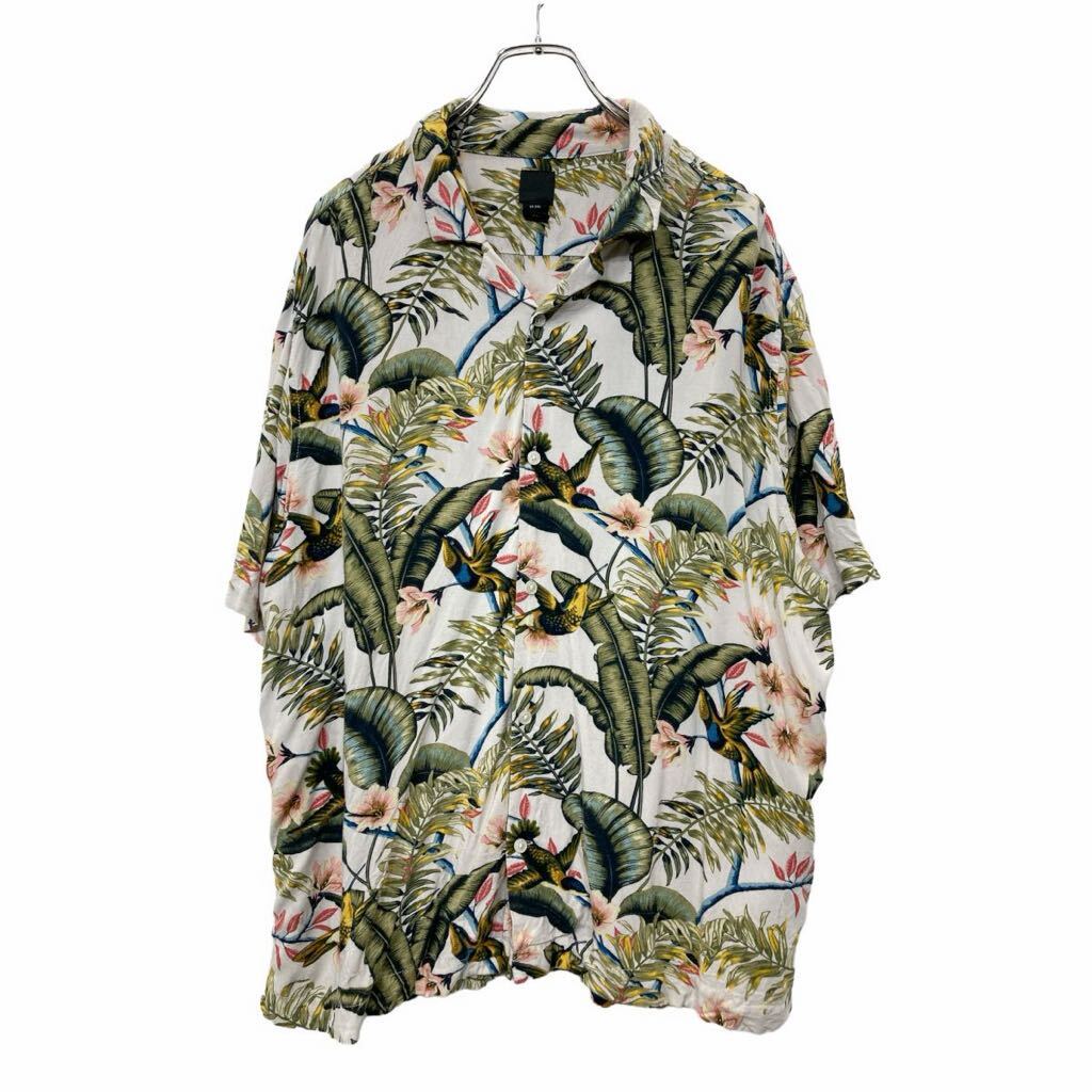 【中古】【古着】 H&M 半袖 シャツ XXLサイズ エイチアンドエム ビッグサイズ アロハシャツ 総柄 ホワイト グリーン 古着卸 アメリカ仕入 t2407-3661
