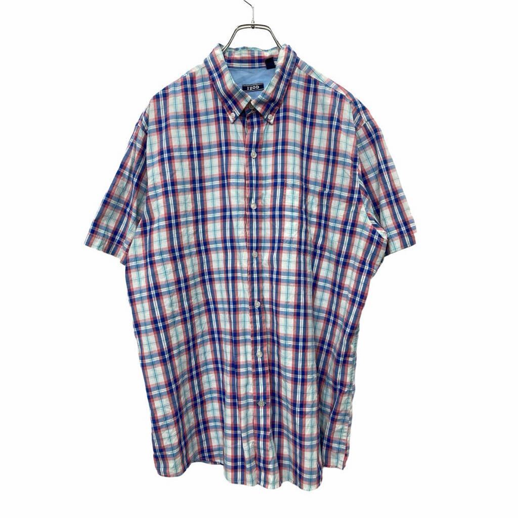 【中古】【古着】 IZOD 半袖 シャツ XLサイズ 胸ポケット チェック柄 ブルー レッド 古着卸 アメリカ仕入 t2407-3697
