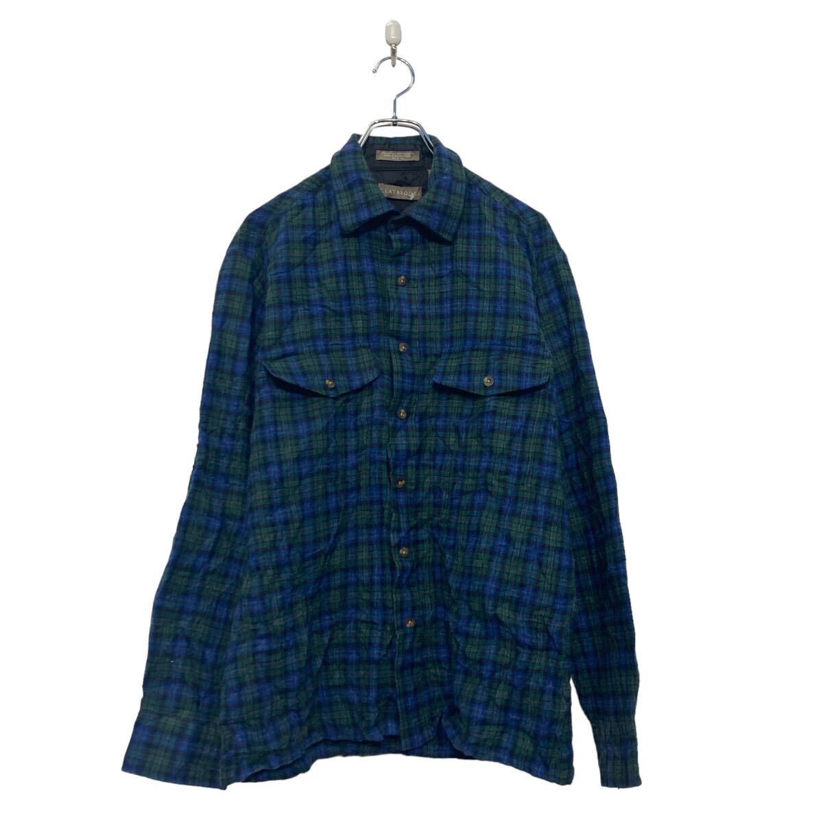 【中古】【古着】 CLAYBROOKE 長袖 チェック シャツ ブルー グリーン M ポケット 古着卸 アメリカ仕入 a607-6051