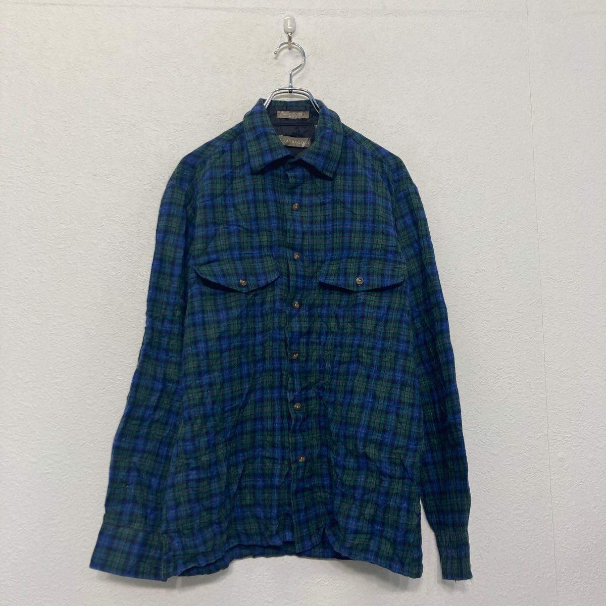 【中古】【古着】 CLAYBROOKE 長袖 チェック シャツ ブルー グリーン M ポケット 古着卸 アメリカ仕入 a607-6051
