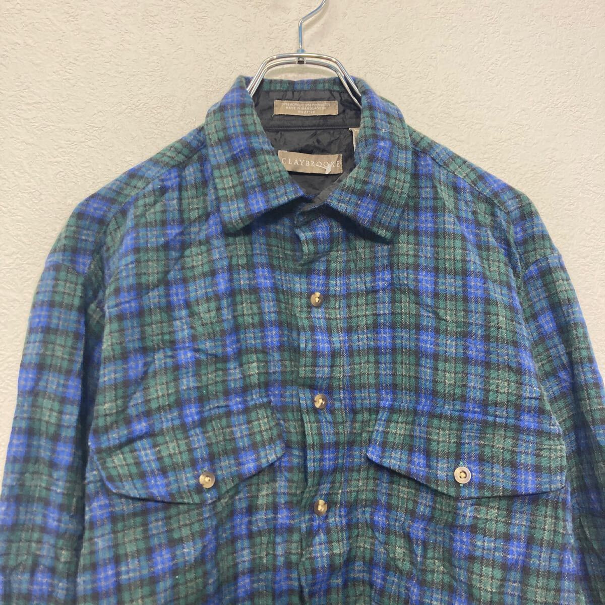 【中古】【古着】 CLAYBROOKE 長袖 チェック シャツ ブルー グリーン M ポケット 古着卸 アメリカ仕入 a607-6051