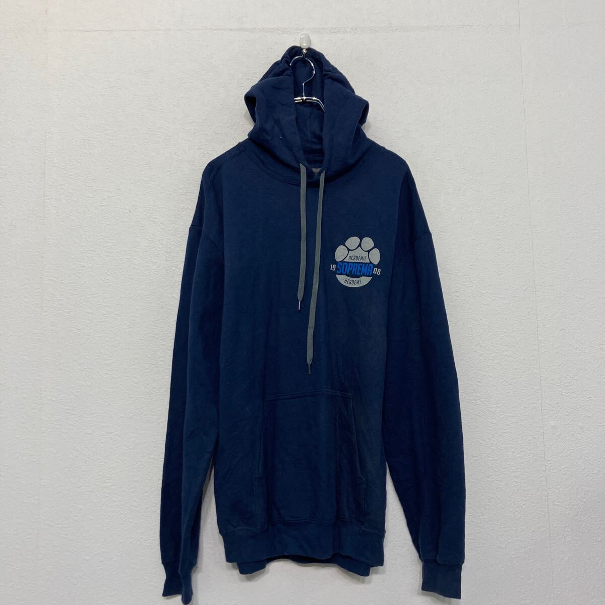 【中古】【古着】 GILDAN プリント スウェット パーカー ギルダン L ネイビー プルオーバー 古着卸 アメリカ仕入 a607-6068