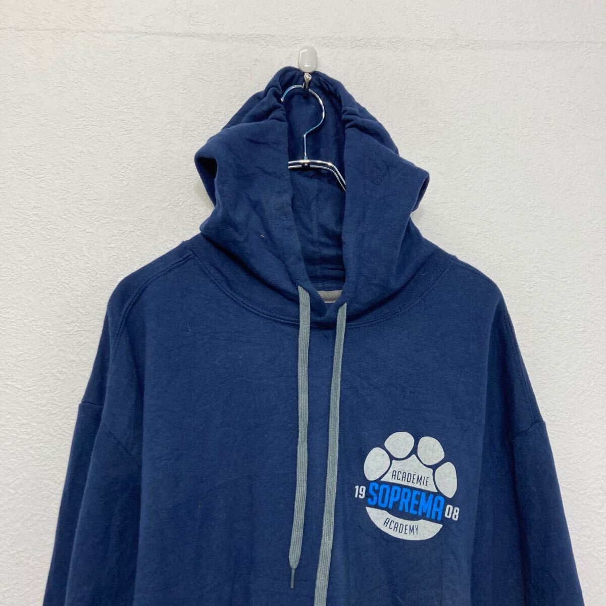 【中古】【古着】 GILDAN プリント スウェット パーカー ギルダン L ネイビー プルオーバー 古着卸 アメリカ仕入 a607-6068