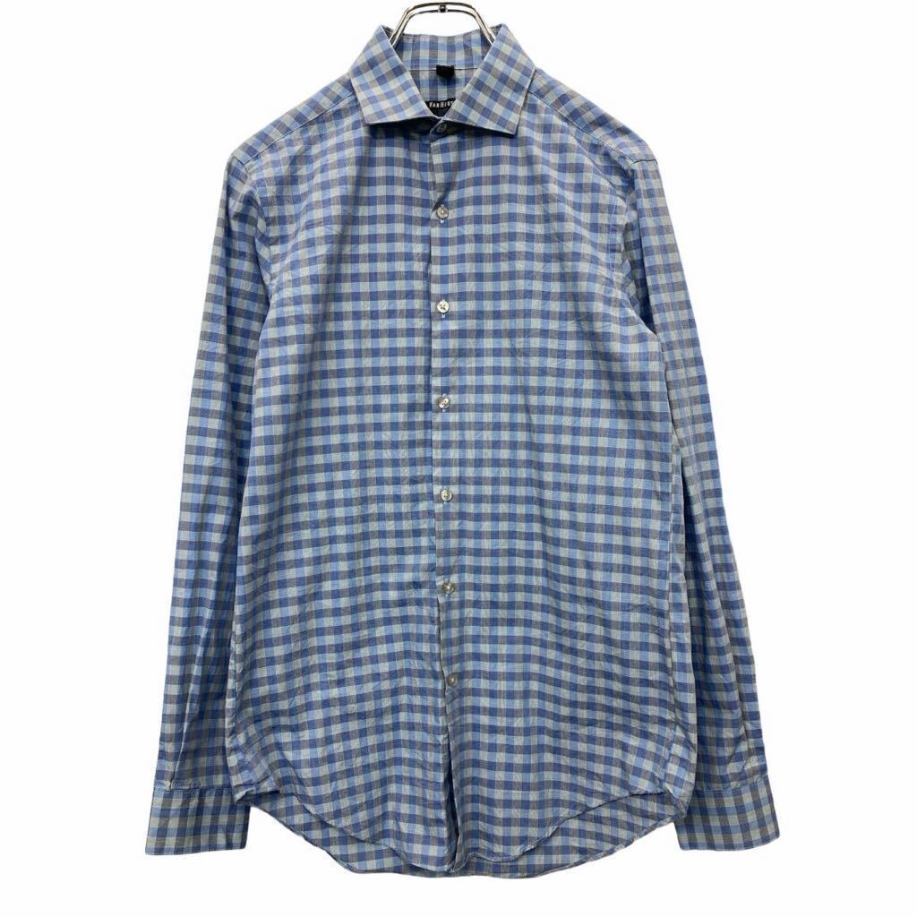 【中古】【古着】 VANHESEN 長袖 シャツ XLサイズ ヴァンヒューゼン チェック柄 スリムフィット ブルー 古着卸 アメリカ仕入 t2407-3874