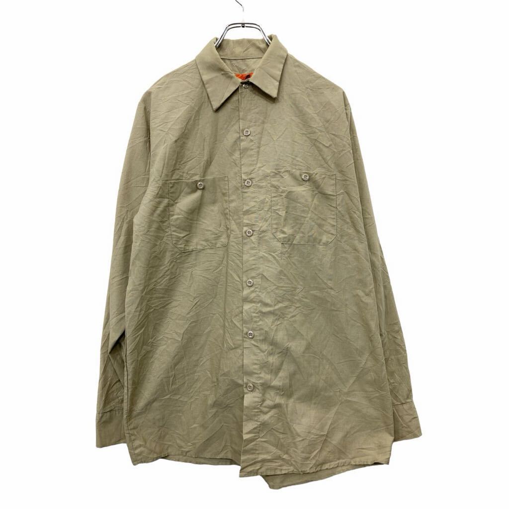  RED KAP 長袖 シャツ Mサイズ レッドキャップ 胸ポケット ベージュ 古着卸 アメリカ仕入 t2407-3889