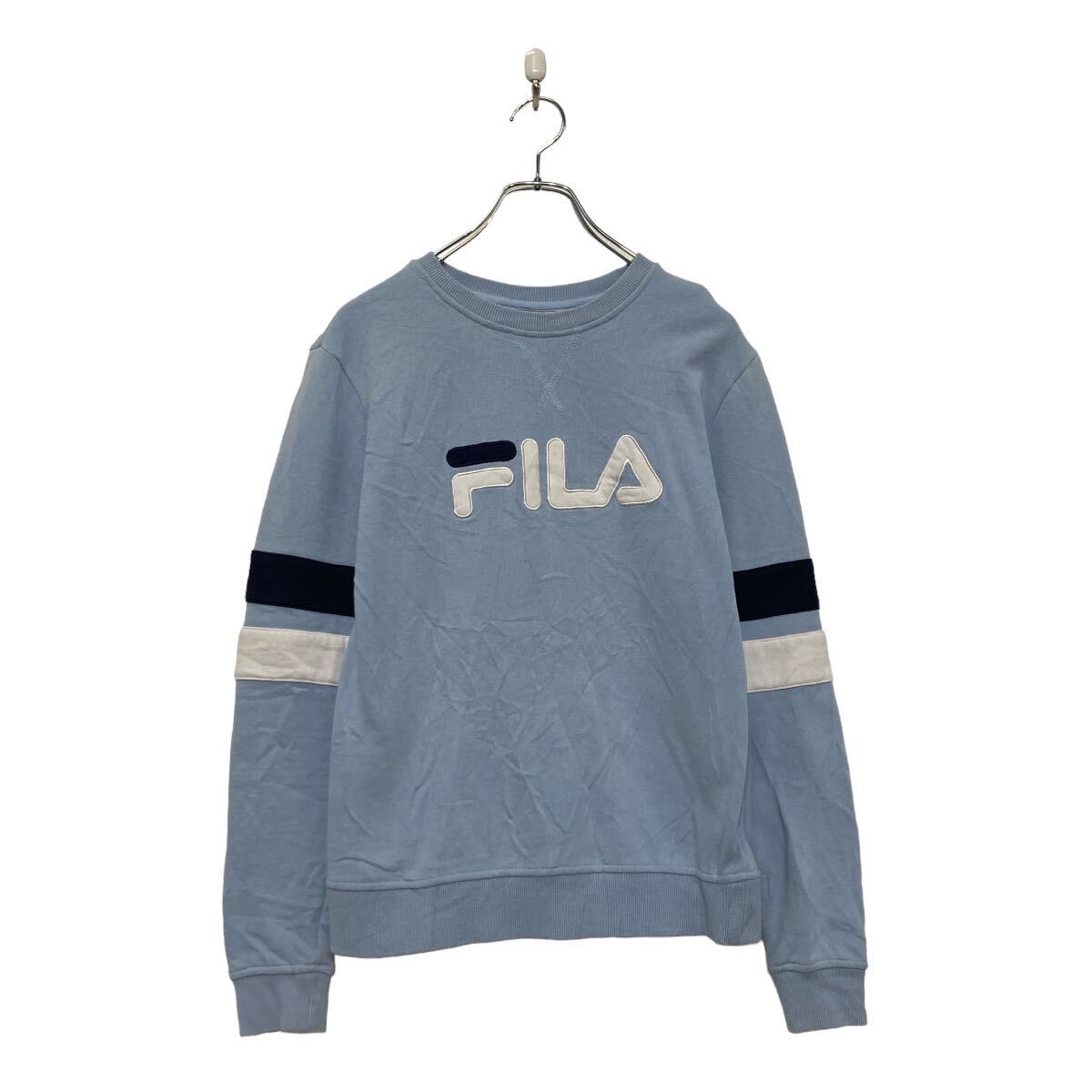 【中古】【古着】 FILA プリント スウェット トレーナー S ライトブルー 裏起毛 古着卸 アメリカ仕入 a607-6137
