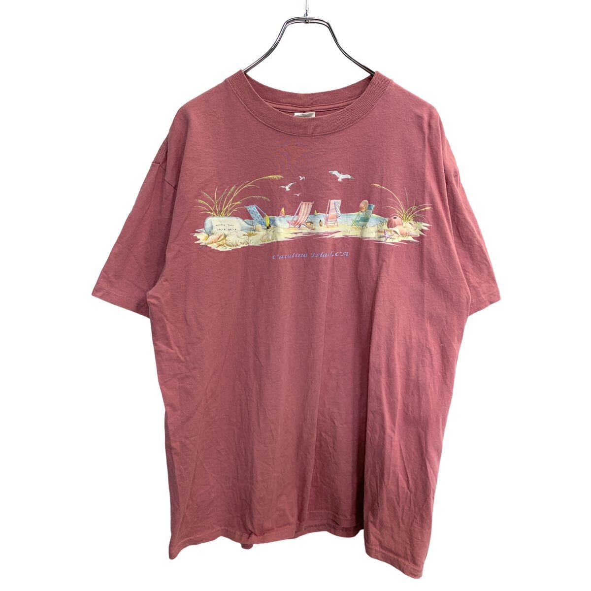 【中古】【古着】 anvil 半袖 プリント Tシャツ XLサイズ アンビル ピンク コットン 古着卸 アメリカ仕入 t2407-3936