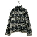 【中古】【古着】 PRINCE & FOX フリース ジャケット S ブラック ホワイト 総柄 ノルディック アウトドア 古着卸 アメリカ仕入 a607-6278