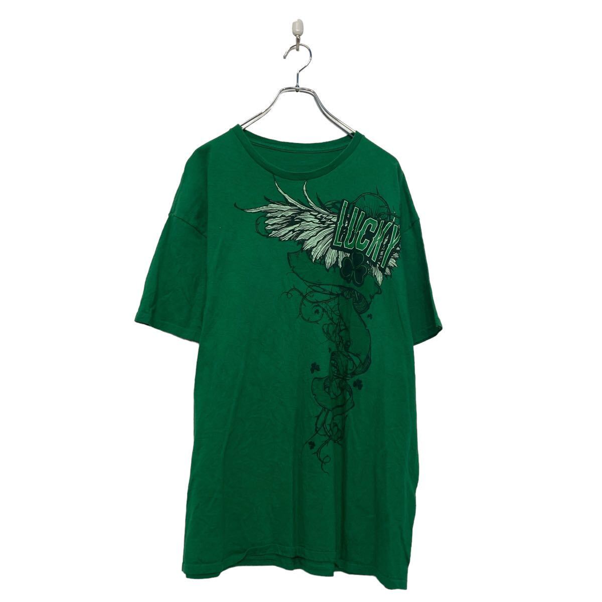【中古】【古着】 半袖 プリント Tシャツ XL~ グリーン ビッグサイズ クルーネック 古着卸 アメリカ仕入 a607-6324