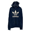 【中古】【古着】 adidas プリント スウェット パーカー アディダス M ネイビー プルオーバー 古着卸 アメリカ仕入 a607-6525